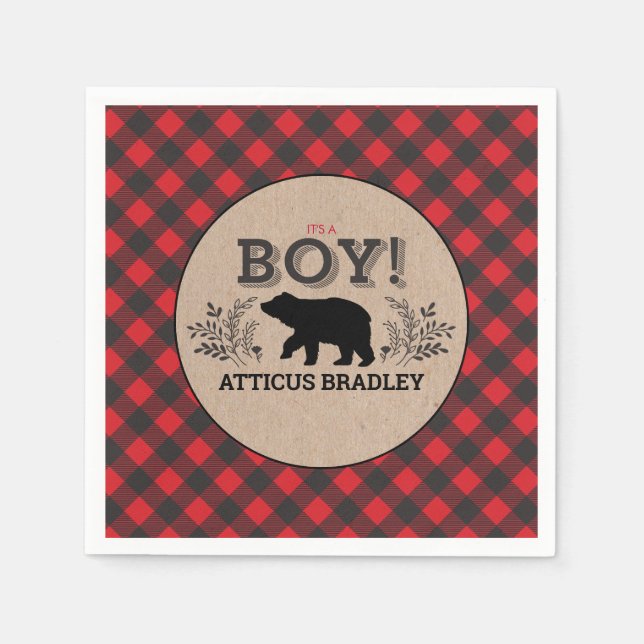 Lumberjack Bear Pojke Shower Napkin Pappersservett (Framsidan)
