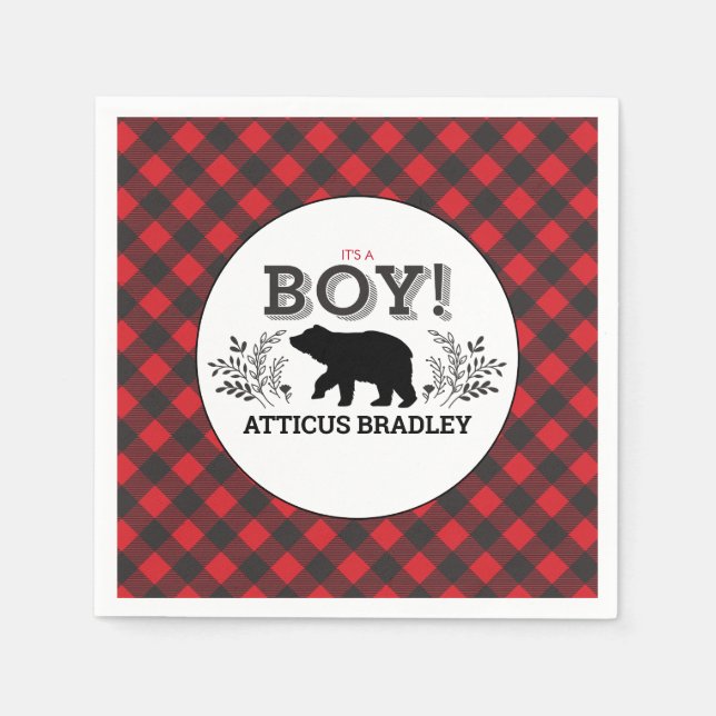 Lumberjack Bear Pojke Shower Napkin Pappersservett (Framsidan)