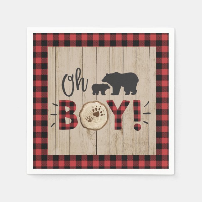 Lumberjack Bear Red Black Play Baby Shower Boy Pappersservett (Framsidan)