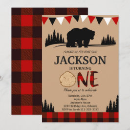 Lumberjack Bear Rustic 1:a födelsedagsinbjudan Inbjudningar
