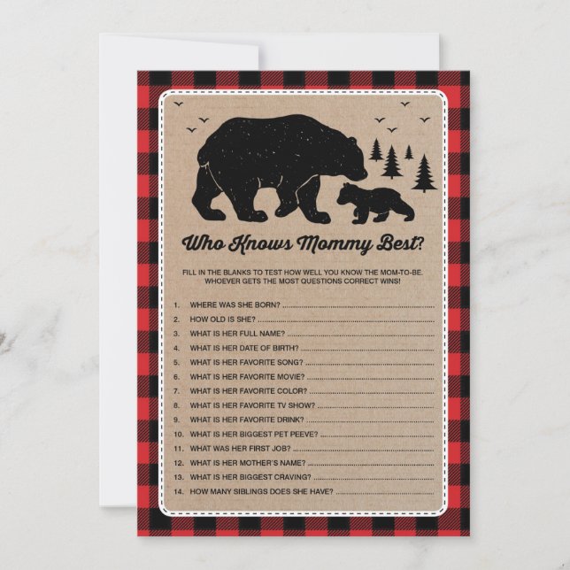 Lumberjack Bear som känner till Mammans bästa spel Inbjudningar (Framsida)
