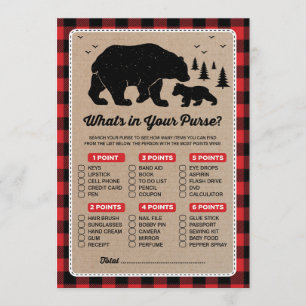 Lumberjack Bear What's in your Purse Game Card Inbjudningar