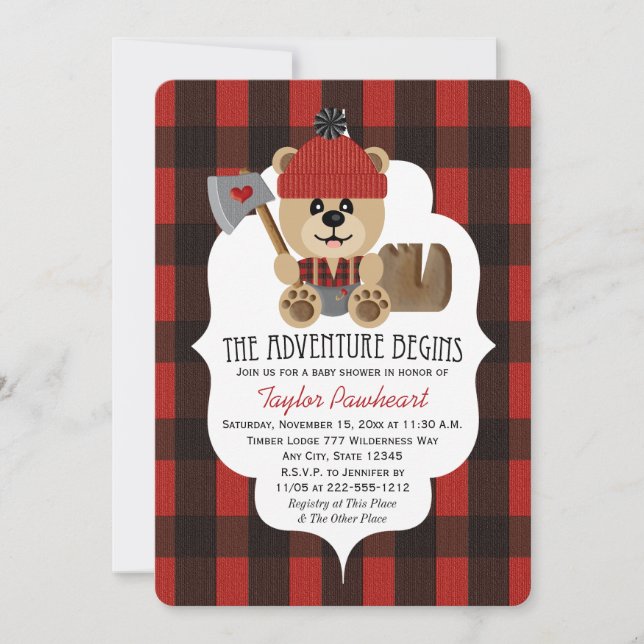 Lumberjack Bear Wilderness Thabel Baby Shower Inbjudningar (Framsida)