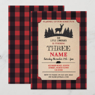 Lumberjack Birthday ANY AGE Red Flskanals Inbjudan