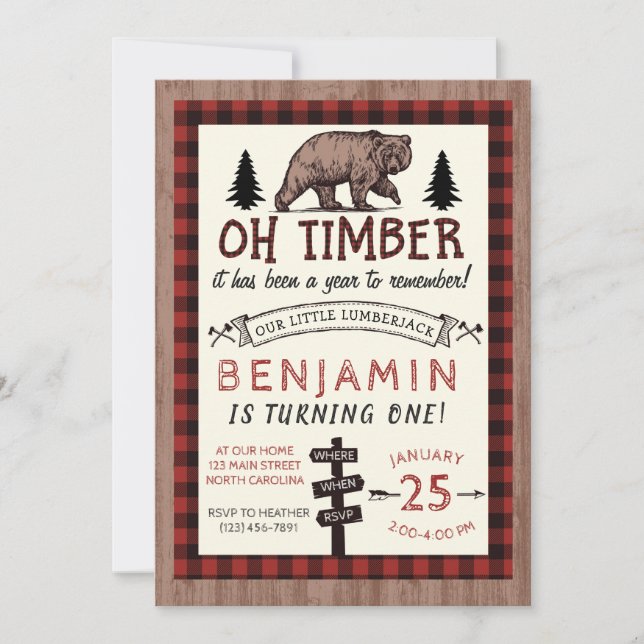 Lumberjack Birthday bjudande Woodland Birthday Inbjudningar (Framsida)