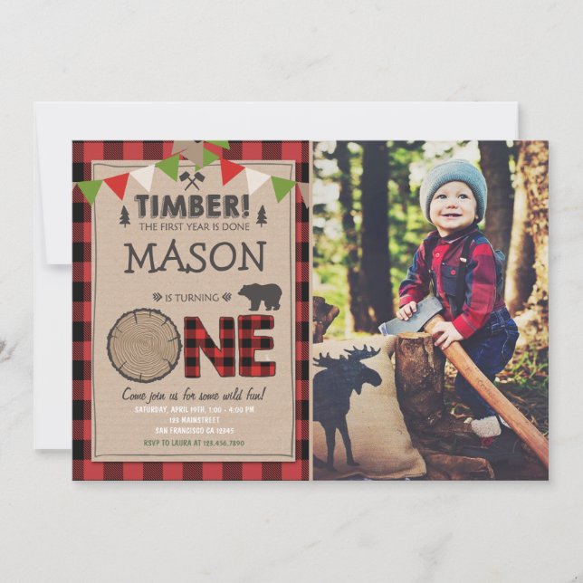 Lumberjack Birthday bjudande Woodland Birthday Inbjudningar (Framsida)