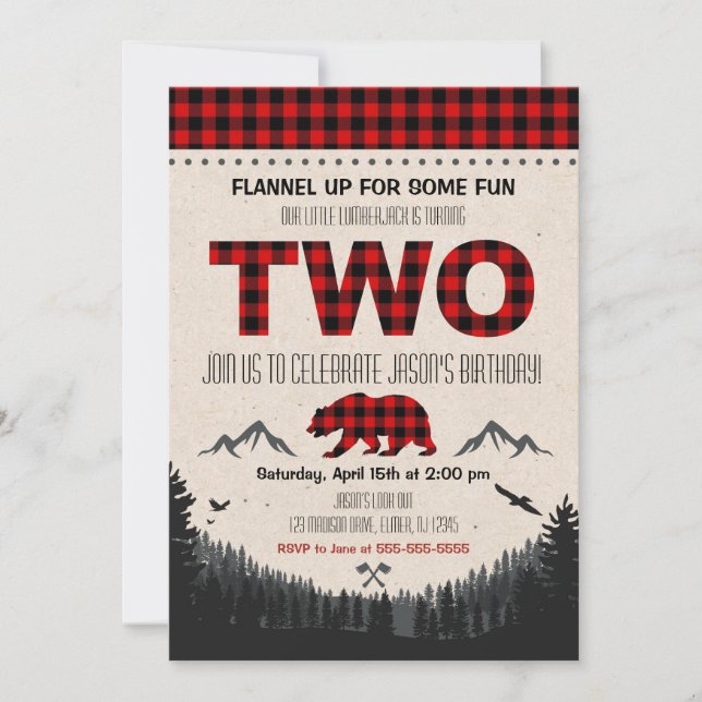 Lumberjack Birthday Bjuthday Inbjudningar (Framsida)