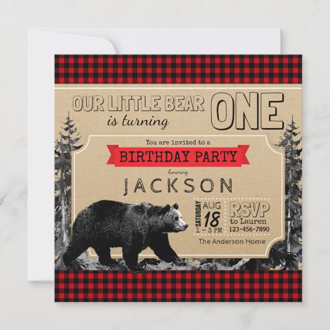Lumberjack Birthday Buffalo Play Boys Little Bear Inbjudningar (Framsida)