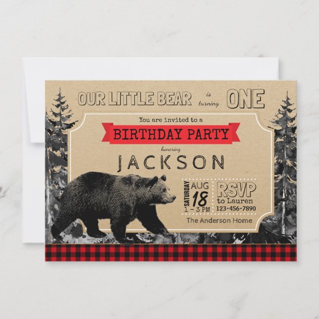 Lumberjack Birthday Buffalo Play Little Bear Inbjudningar (Framsida)
