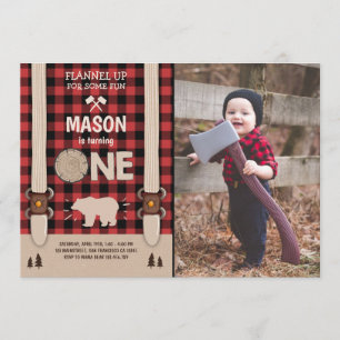 Lumberjack Birthday Invasion Woodland Plaid Red Inbjudningar