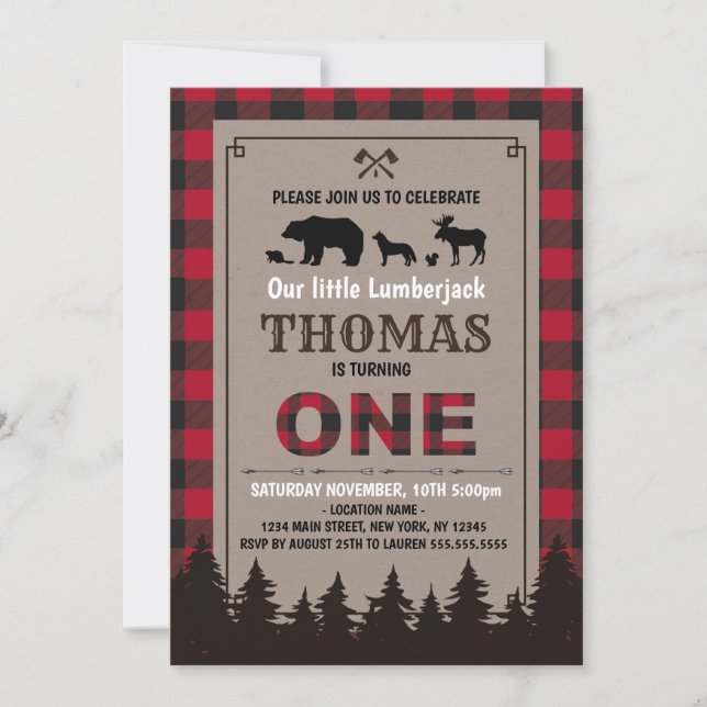 Lumberjack birthday invitation flannel inbjudningar (Framsida)