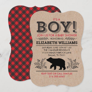 Lumberjack björn Flanals Rustic Boy Shower Inv. Inbjudningar
