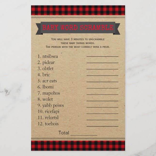 Lumberjack Boho Baby Shower Spel Ordkluveri (Framsida)