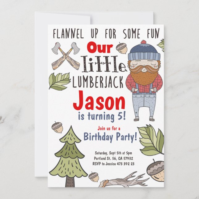 Lumberjack Boy Birthday-inbjudan Inbjudningar (Framsida)
