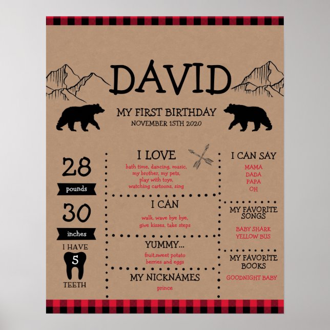Lumberjack Boy First Birthday Milestone Poster (Framsidan)