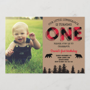 Lumberjack Boy First Birthday Red Flkanaler Photo Inbjudningar