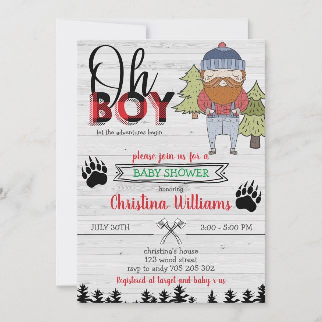 Lumberjack Boy Flansk Buffalo Play Baby Shower Inbjudningar (Framsida)