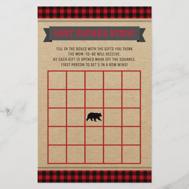 Lumberjack Boys Baby Shower Bingo Card (Framsida)