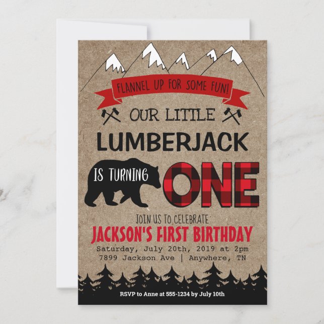 Lumberjack Boys första födelsedagsinbjudan Inbjudningar (Framsida)