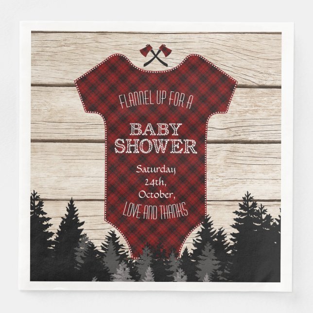 Lumberjack Buffalo Baby Kostym Wood Baby Shower Pappersservett (Framsida)