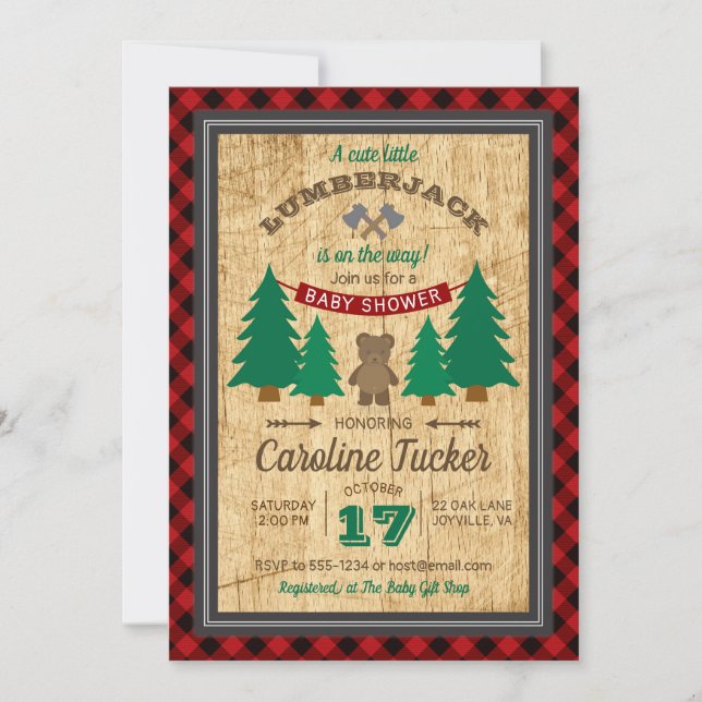 Lumberjack Buffalo Plaid Baby Shower Inbjudningar (Framsida)