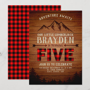 Lumberjack Buffalo Plaid Femte födelsedagen Inbjudningar