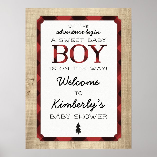 Lumberjack Buffalo Play Baby Shower Välkommen Poster (Framsidan)