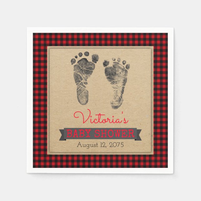 Lumberjack Buffalo Play Boys Baby Shower Napkins Pappersservett (Framsidan)