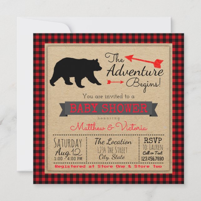 Lumberjack Buffalo Play Boys Bear Baby Shower Inbjudningar (Framsida)
