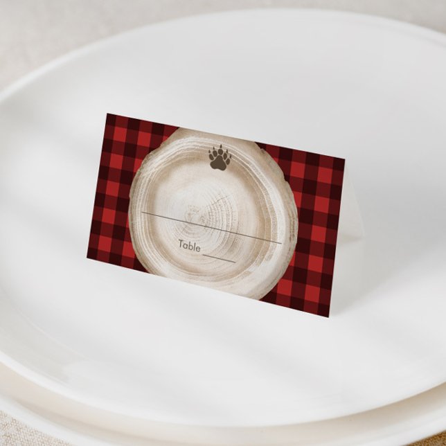 Lumberjack Buffalo Play Food eller Placeringskort (Lumberjack bear paw print red black buffalo check place cards, buffet cards or food tents)