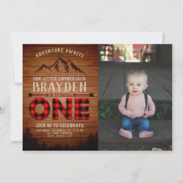 Lumberjack Buffalo Play Första födelsedagsfoto Inbjudningar