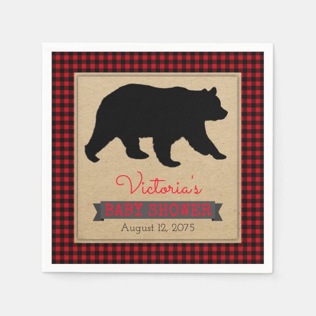Lumberjack Buffalo Randig Björn Bebis Shower Pappersservett (Framsidan)