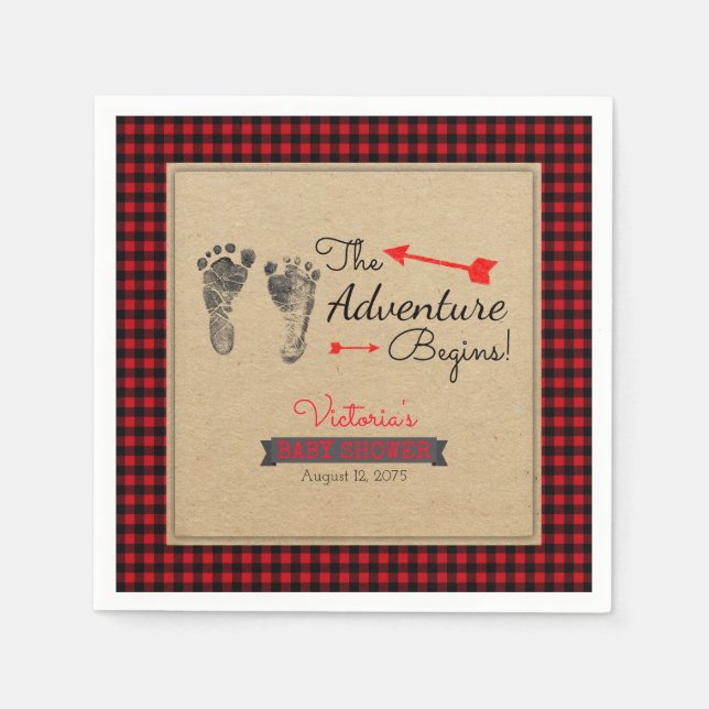 Lumberjack Buffalo-rutig Baby Shower Pappersservett (Framsidan)