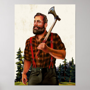 "Lumberjack" Coola Vintage man med Ax Poster