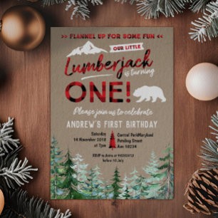Lumberjack First Birthday Woodland Inbjudan