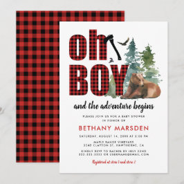 Lumberjack Flanals Bear Boy Shower Inbjudningar