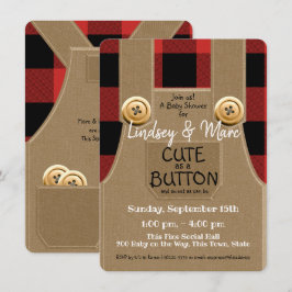 Lumberjack Flanals Cute som Button Baby Shower Inbjudningar