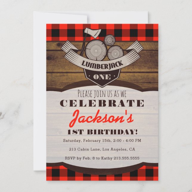 Lumberjack Flanals Woodsy Boy Birthday-inbjudan Inbjudningar (Framsida)