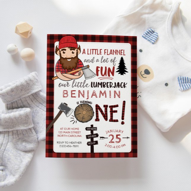 Lumberjack Första födelsedagsinbjudan, 1:a Inbjuda Inbjudningar (Skapare uppladdad)