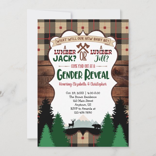 Lumberjack Gender Reveal Baby Shower Inbjudningar (Framsida)
