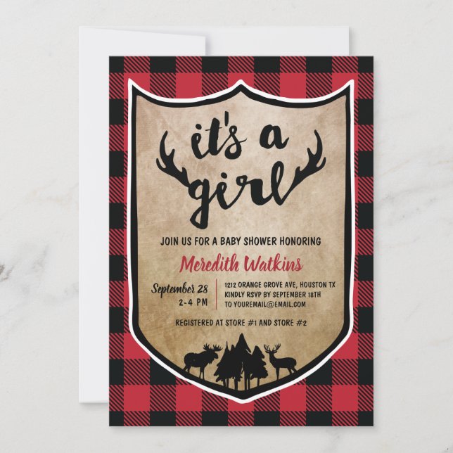 Lumberjack Girl Baby Shower Inbjudningar (Framsida)