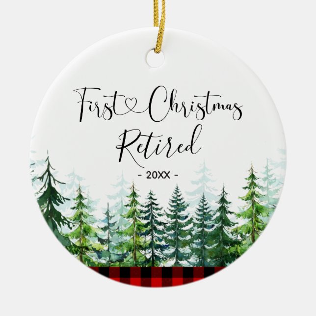 Lumberjack Gräs Träd, pensionerad första jul Julgransprydnad Keramik (Framsidan)