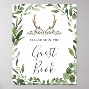 Lumberjack Hjort Antler Baby Shower Guestbook-teck Poster