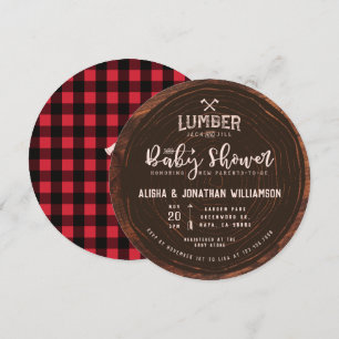Lumberjack & Jill Babyflicka Bebis Shower Trä Röd Inbjudningar