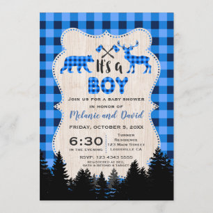 Lumberjack Little Hunter Blue Play Baby Shower Inbjudningar