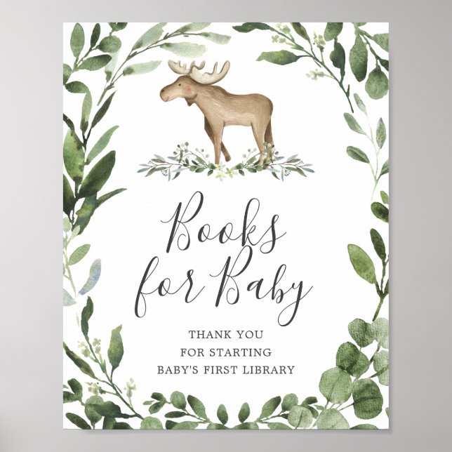 Lumberjack Moose Baby Shower Bokar för Baby-tecken Poster (Framsidan)