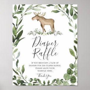 Lumberjack Moose Baby Shower Diaper Raffle Sign Poster