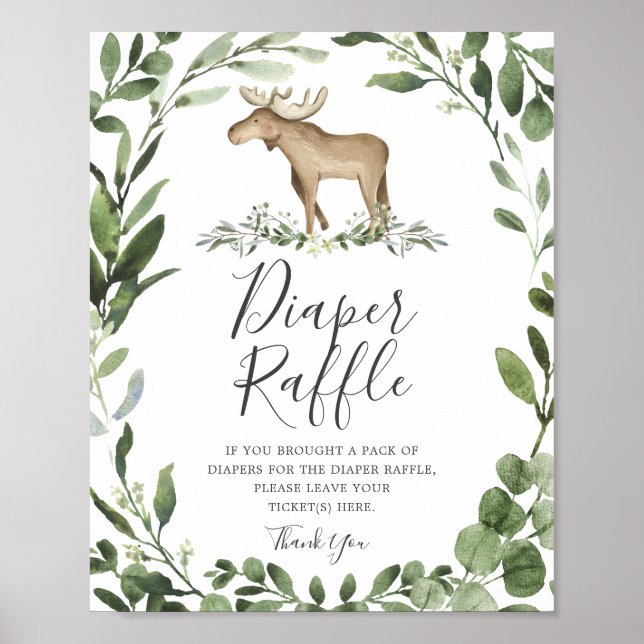 Lumberjack Moose Baby Shower Diaper Raffle Sign Poster (Framsidan)