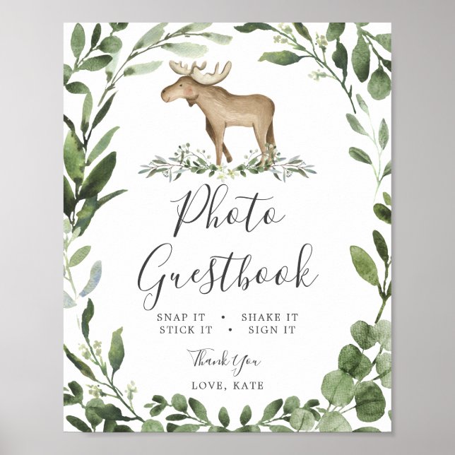 Lumberjack Moose Baby Shower Photo Guestbook-tecke Poster (Framsidan)