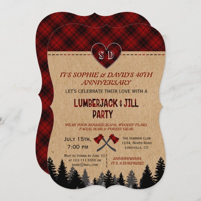 LumberJack och Jill Bröllop 40-årsjubileum Inbjudningar (Fram/baksida)